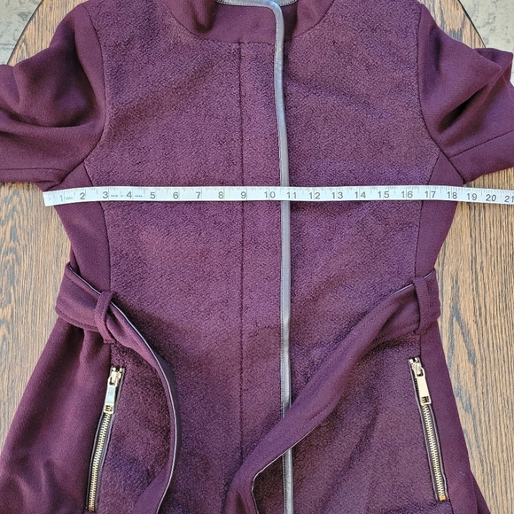 Nine West Faux-Leather Binding Wool-Blend Coat in Wine Color Size Women's Small - Picture 9 of 14